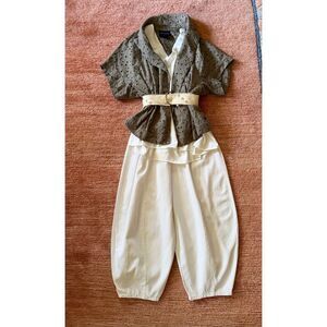 Magaschoni olive green eyelet open front short sleeve cotton cardigan blouse